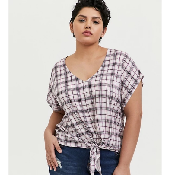 NWT Torrid plaid challis button tie bottom top 00 - Picture 1 of 6